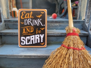 Halloween sign and broomstick