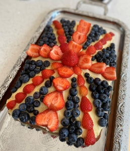 Picture of Victoria Sponge traybake with Union Jack decoration