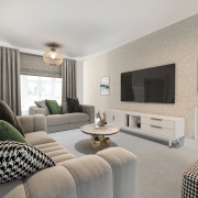 CGI interior fit-out image of living room in Hockinston house type