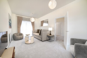 CGI interior fit-out image of living room in Wray house type