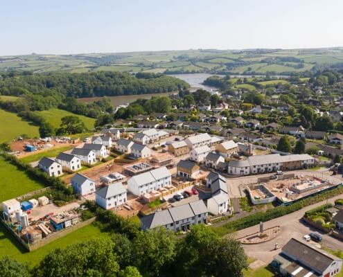 Aerial photograph of construction work taking place.