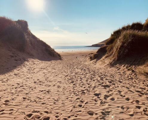 Saunton Sands beach looking through the dunes out to sea