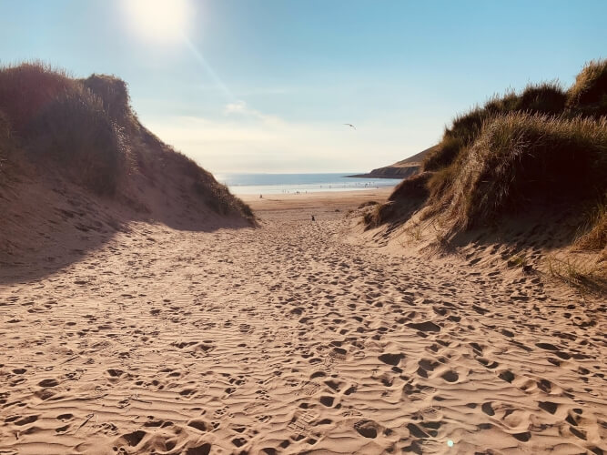 Saunton Sands beach looking through the dunes out to sea