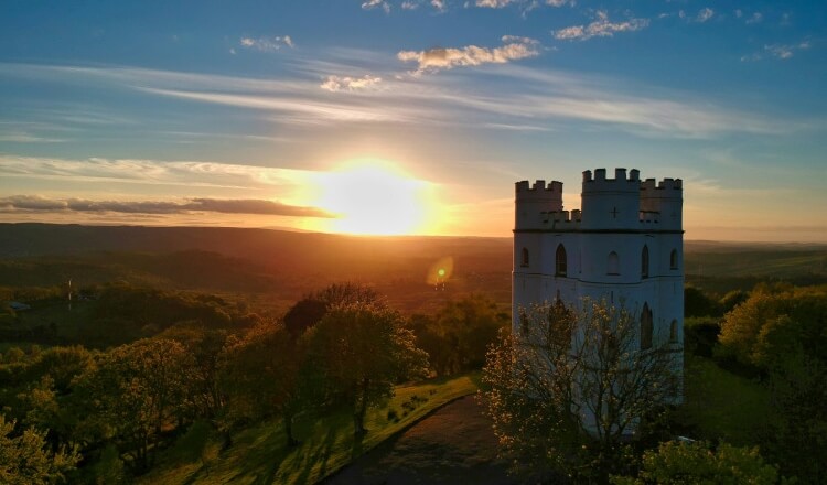 Devon landscape with castle